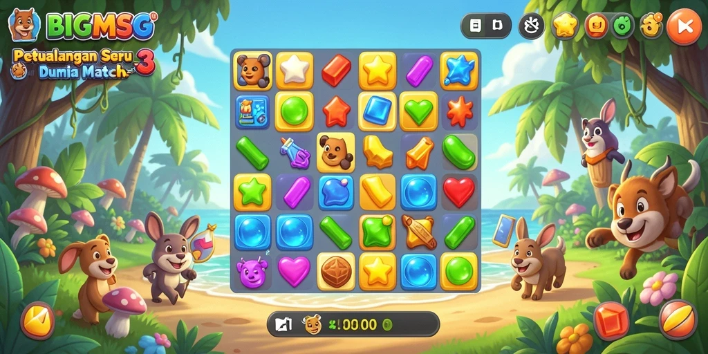Tampilan gameplay seru dalam permainan Match-3 BIGMSG.