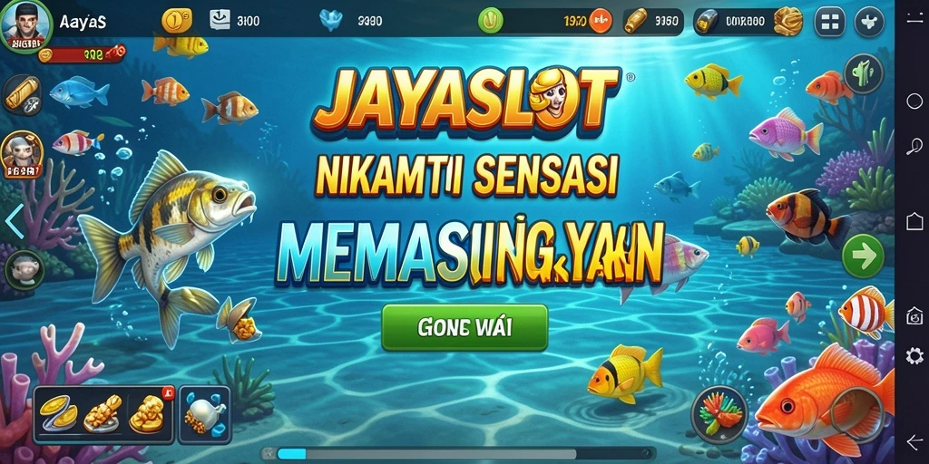 Tampilan gameplay JAYASLOT yang menarik dengan beragam ikan yang bisa ditangkap.